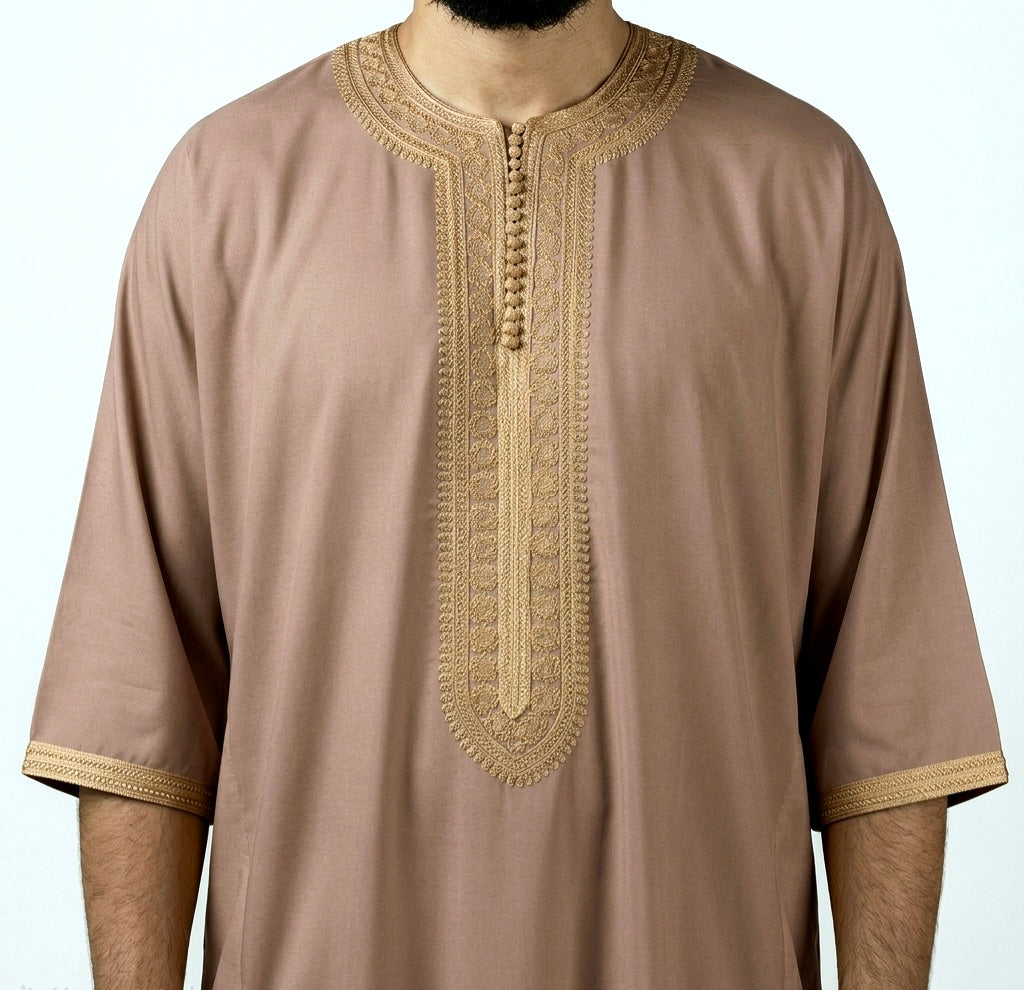 Men’s Moroccan Gandoura Thobe with Zip & Two Pockets