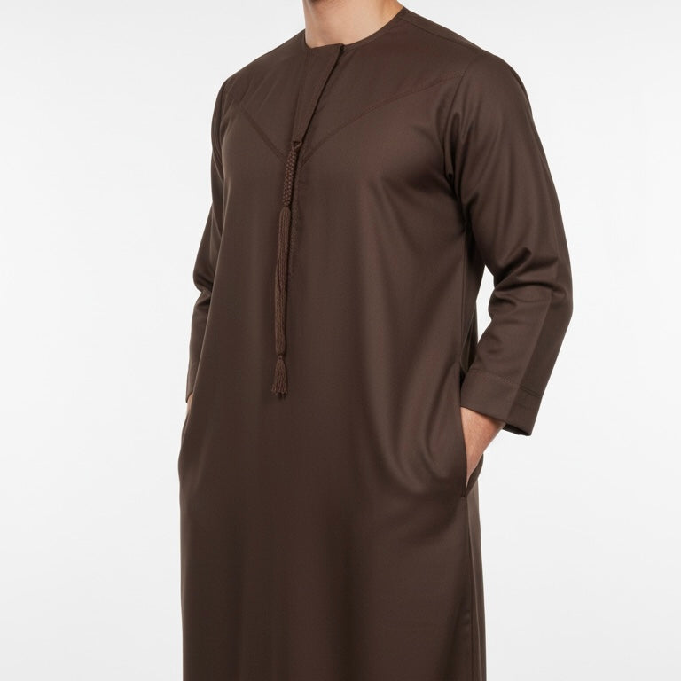 Premium Emirati Thobe Kandura with Zip & Detachable Tarboush Tassel
