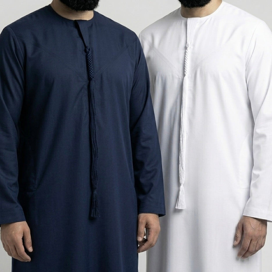 Premium emerald green Emirati thobe kandura with zip and detachable tarboush tassel for Muslim men