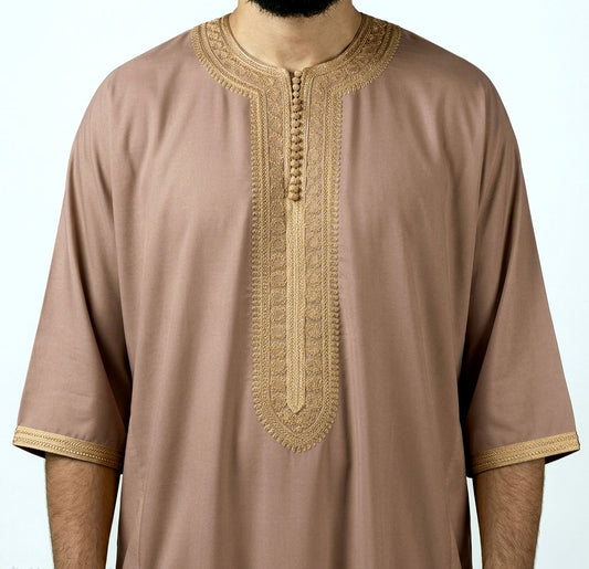 Men’s Moroccan Gandoura Thobe with Zip & Two Pockets
