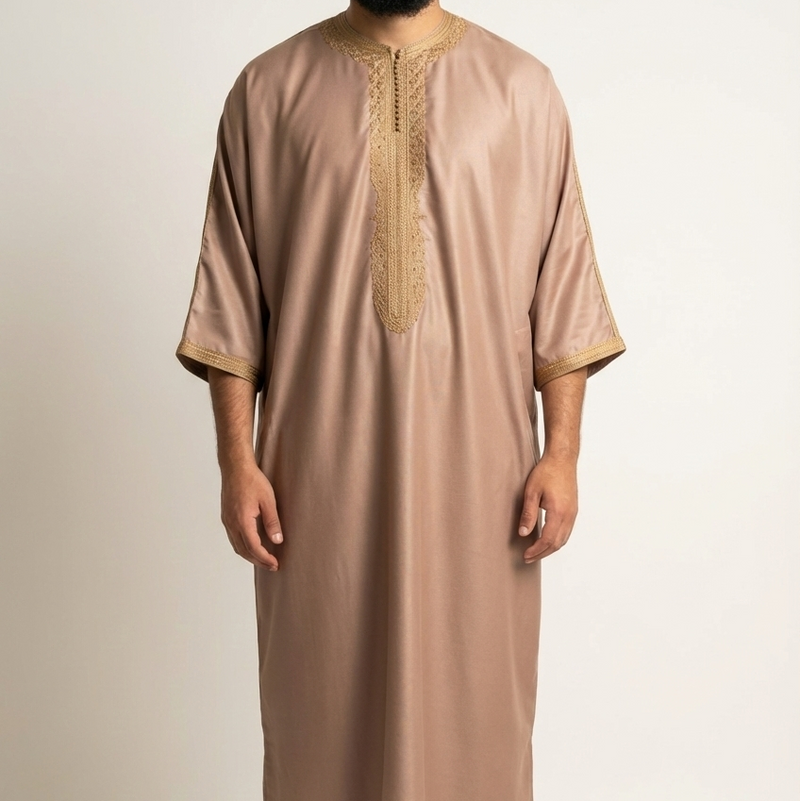 Caramel Brown Premium Zip Moroccan Gandoura