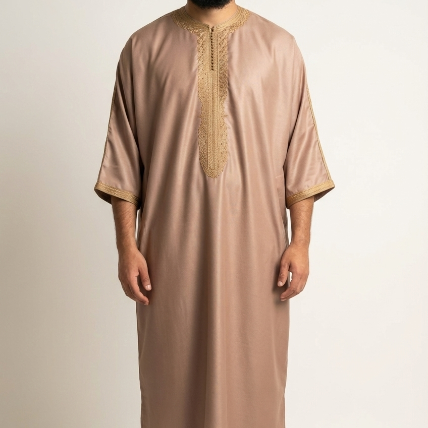 Caramel Brown Premium Zip Moroccan Gandoura