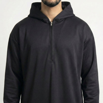 Black hooded thobe with zip