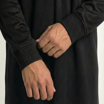 Black hooded thobe with ribbed cuffs
