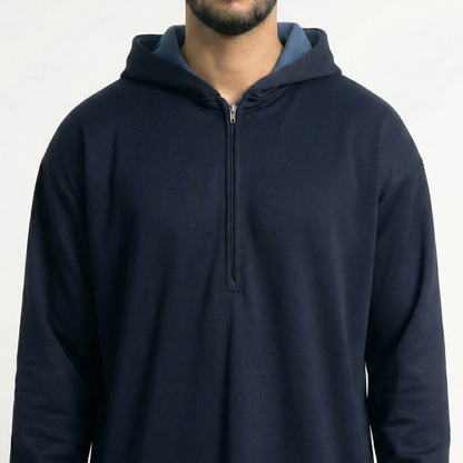 Navy blue hooded thobe with zip