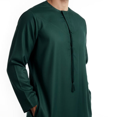 Emerald Green Premium Emirati Thobe with detachable tassel and zip