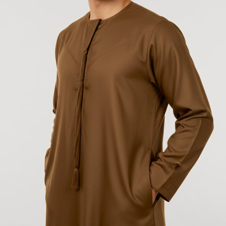 Premium Emirati Thobe Kandura with Zip & Detachable Tarboush Tassel