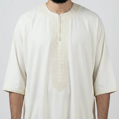 Men’s Moroccan Gandoura Thobe with Zip & Two Pockets