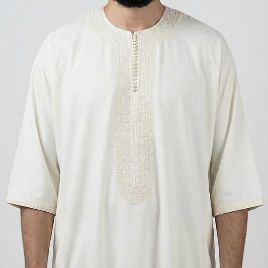 Men’s Moroccan Gandoura Thobe with Zip & Two Pockets