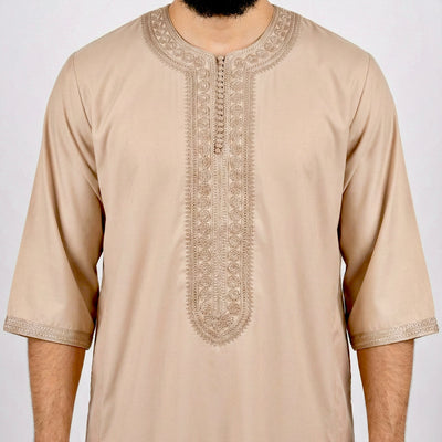 Men’s Moroccan Gandoura Thobe with Zip & Two Pockets