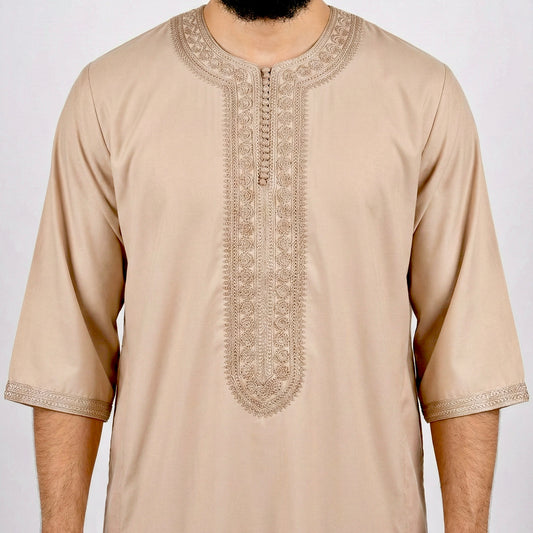 Men’s Moroccan Gandoura Thobe with Zip & Two Pockets