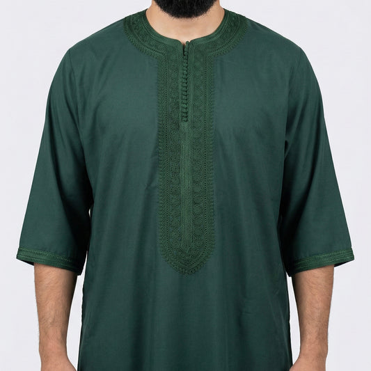 Men’s Moroccan Gandoura Thobe with Zip & Two Pockets