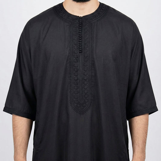 Men’s Moroccan Gandoura Thobe with Zip & Two Pockets
