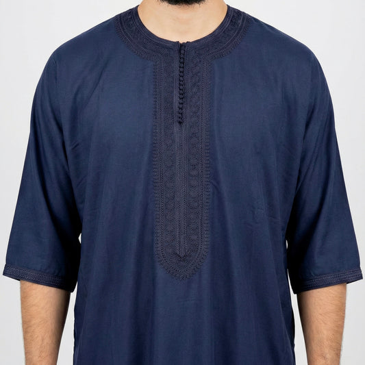 Men’s Moroccan Gandoura Thobe with Zip & Two Pockets