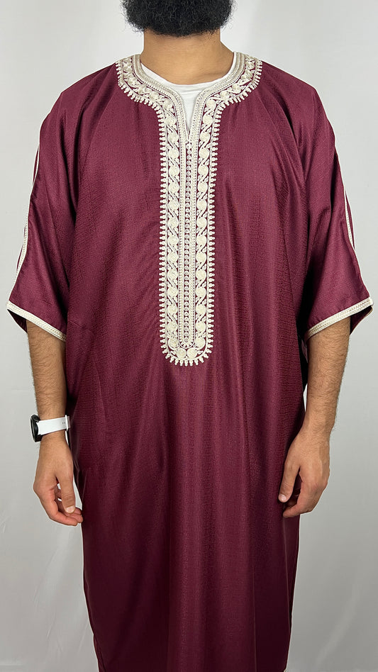 Premium Cotton Gandoura | "Deep Crimson"