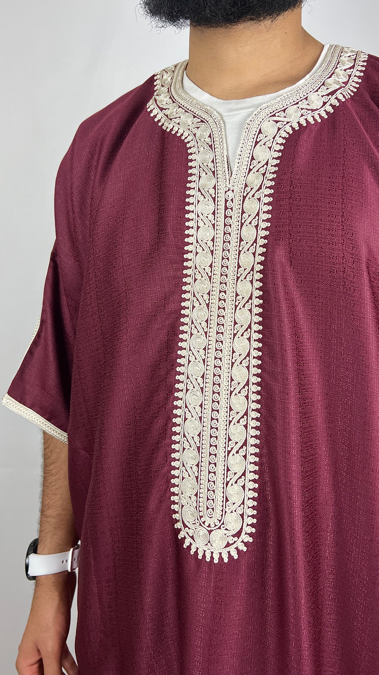 Premium Cotton Gandoura | "Deep Crimson"