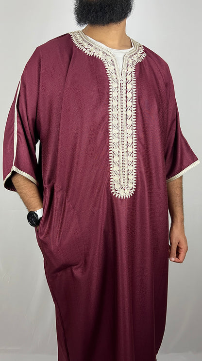 Premium Cotton Gandoura | "Deep Crimson"