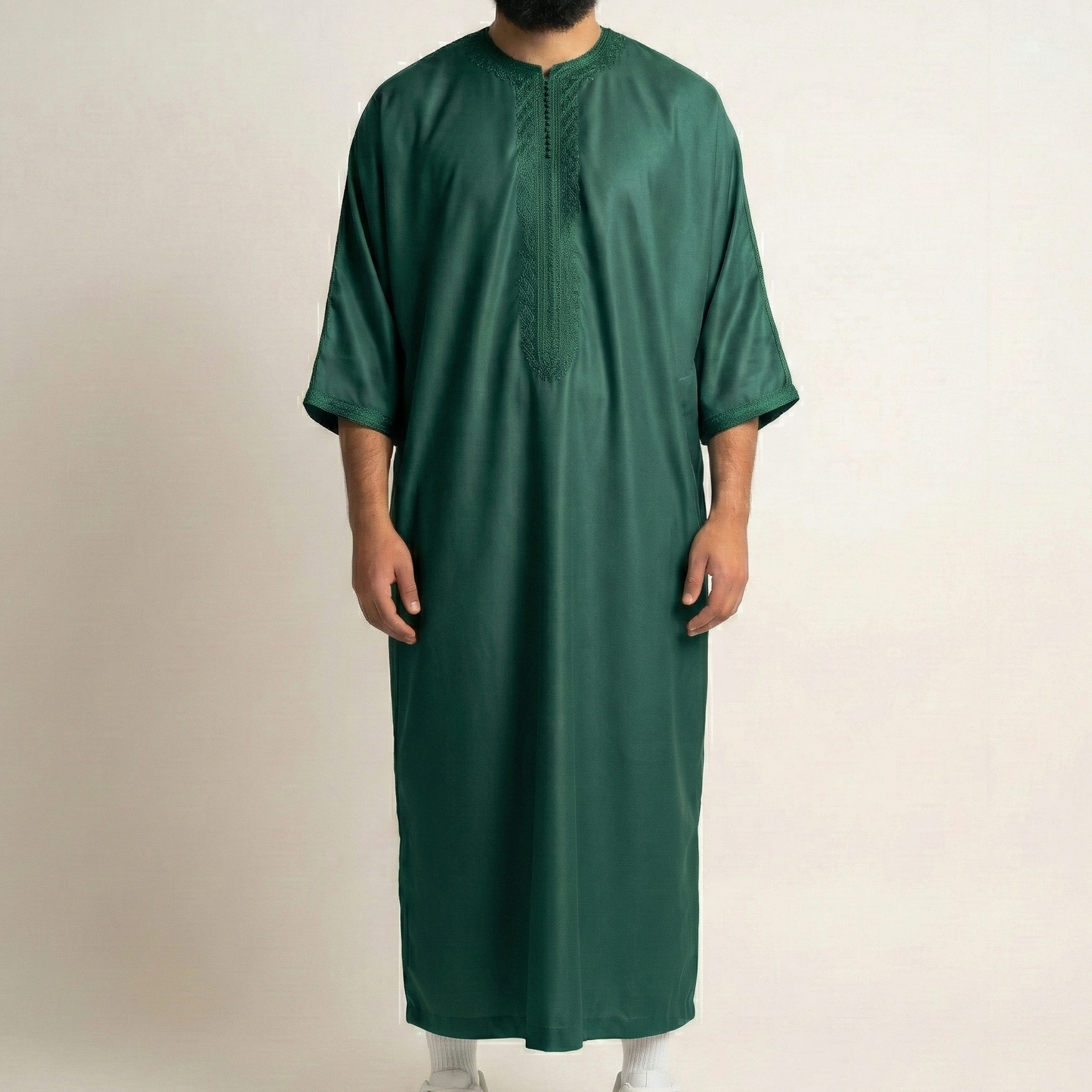 men's Dark Green Moroccan Thobe Gandoura with Zip