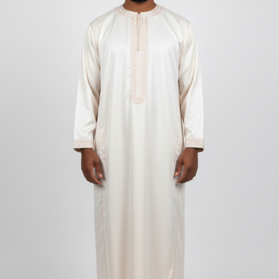 beige long sleeve mens moroccan kaftan - long sleeve zipped moroccan thobe